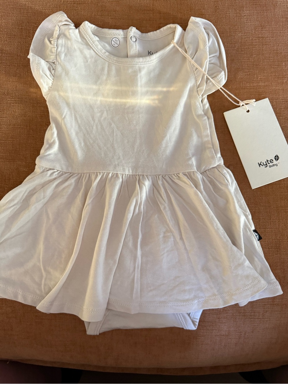 Kyte BABY White Ruffle Sleeve Dress Bodysuit
